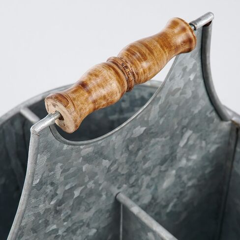 Primitives by Kathy Condiments Caddy - Rustic Style Galvanized Metal Caddy perfect for organizing with 4 sections & wooden grip handle in Saudi Arabia