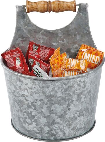 Primitives by Kathy Condiments Caddy - Rustic Style Galvanized Metal Caddy perfect for organizing with 4 sections & wooden grip handle in Saudi Arabia