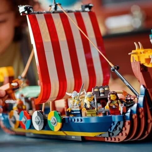 LEGO 31132 Creator 3in1 Viking Ship and the Midgard Snake Toy Set for Kids with a Boat, House and Animal Figures, Original Gift in Saudi Arabia