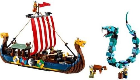LEGO 31132 Creator 3in1 Viking Ship and the Midgard Snake Toy Set for Kids with a Boat, House and Animal Figures, Original Gift in Saudi Arabia