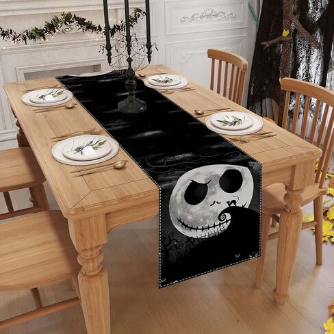 كابوس قبل عيد الميلاد عيد الميلاد مفرش طاولة الهالوين بطول 72 بوصة جاك سكلينجتون سالي زيرو أوجي بوجي ديكورات ومستلزمات الهالوين للمنزل in Kuwait