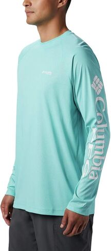 Columbia Men's Terminal Tackle Heather Long Sleeve Shirt, Mint Cay Heather/Collegiate Navy Logo, Small in Saudi Arabia