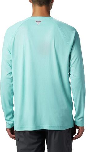 Columbia Men's Terminal Tackle Heather Long Sleeve Shirt, Mint Cay Heather/Collegiate Navy Logo, Small in Saudi Arabia