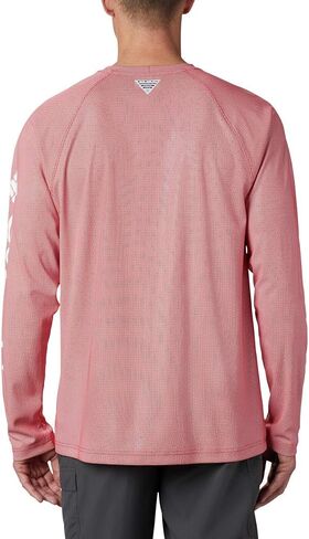 Columbia Men's Terminal Tackle Heather Long Sleeve Shirt, Mint Cay Heather/Collegiate Navy Logo, Small in Saudi Arabia