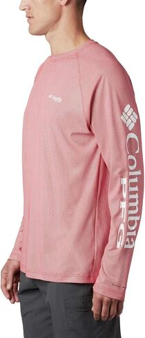 Columbia Men's Terminal Tackle Heather Long Sleeve Shirt, Mint Cay Heather/Collegiate Navy Logo, Small in Saudi Arabia