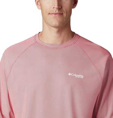 Columbia Men's Terminal Tackle Heather Long Sleeve Shirt, Mint Cay Heather/Collegiate Navy Logo, Small in Saudi Arabia