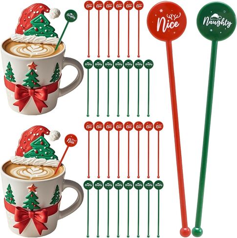 48 قطعة من أعواد حلوى عيد الميلاد البلاستيكية لتحريك المشروبات لكوكتيلات القهوة والشاي والكاكاو مثالية لحفلات عيد الميلاد وحفلات الزفاف وديكورات المشروبات الاحتفالية in Kuwait