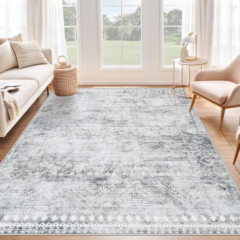 Washable Rugs 8X10: Rugs for Living Room Non Slip Washable Large Rug Boho Vintage Rug Morocaan Geometric Distressed Low Pile Carpet for Bedroom,Farmhouse,Dining Room(8'X10' Brown) in Saudi Arabia