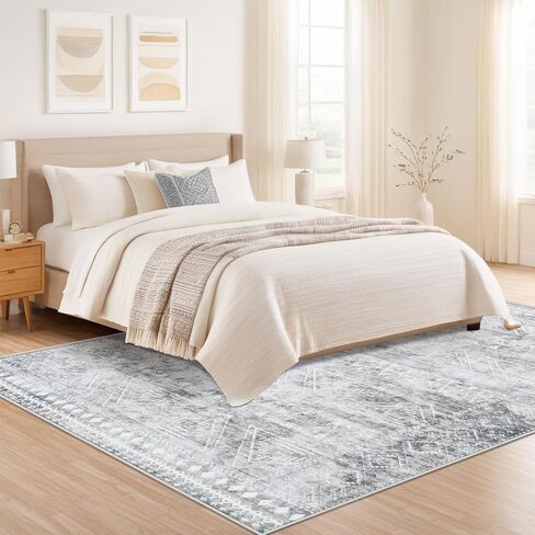 Washable Rugs 8X10: Rugs for Living Room Non Slip Washable Large Rug Boho Vintage Rug Morocaan Geometric Distressed Low Pile Carpet for Bedroom,Farmhouse,Dining Room(8'X10' Brown) in Saudi Arabia