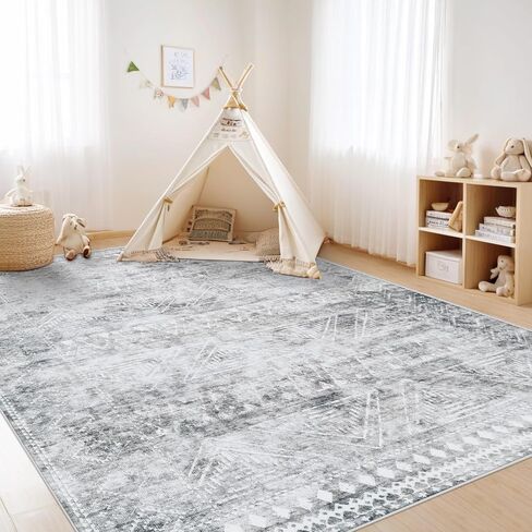 Washable Rugs 8X10: Rugs for Living Room Non Slip Washable Large Rug Boho Vintage Rug Morocaan Geometric Distressed Low Pile Carpet for Bedroom,Farmhouse,Dining Room(8'X10' Brown) in Saudi Arabia