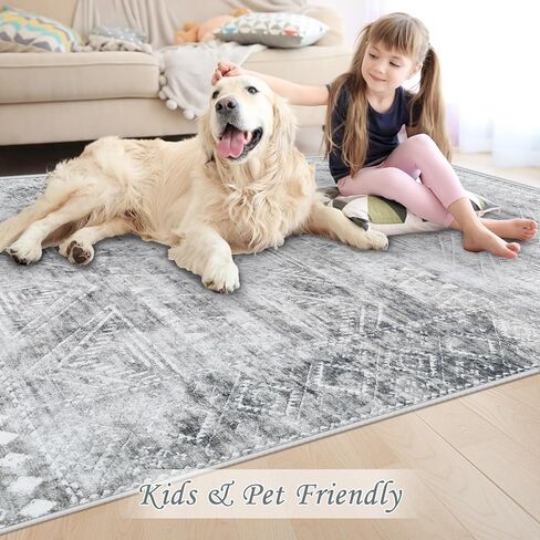 Washable Rugs 8X10: Rugs for Living Room Non Slip Washable Large Rug Boho Vintage Rug Morocaan Geometric Distressed Low Pile Carpet for Bedroom,Farmhouse,Dining Room(8'X10' Brown) in Saudi Arabia