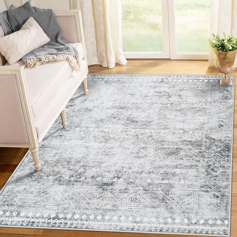 Washable Rugs 8X10: Rugs for Living Room Non Slip Washable Large Rug Boho Vintage Rug Morocaan Geometric Distressed Low Pile Carpet for Bedroom,Farmhouse,Dining Room(8'X10' Brown) in Saudi Arabia