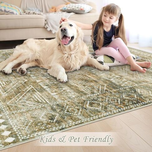 Washable Rugs 8X10: Rugs for Living Room Non Slip Washable Large Rug Boho Vintage Rug Morocaan Geometric Distressed Low Pile Carpet for Bedroom,Farmhouse,Dining Room(8'X10' Brown) in Saudi Arabia