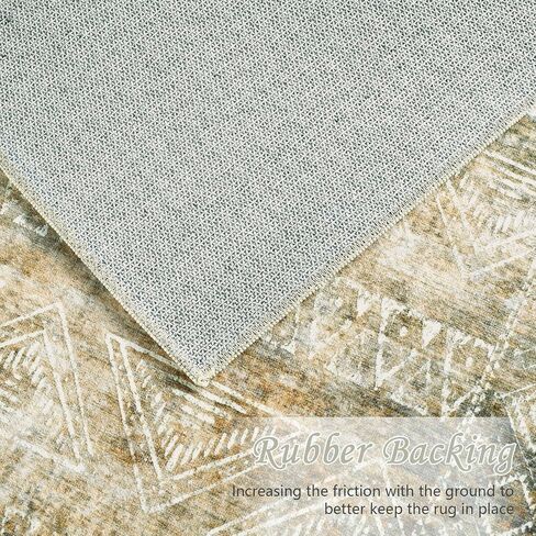 Washable Rugs 8X10: Rugs for Living Room Non Slip Washable Large Rug Boho Vintage Rug Morocaan Geometric Distressed Low Pile Carpet for Bedroom,Farmhouse,Dining Room(8'X10' Brown) in Saudi Arabia
