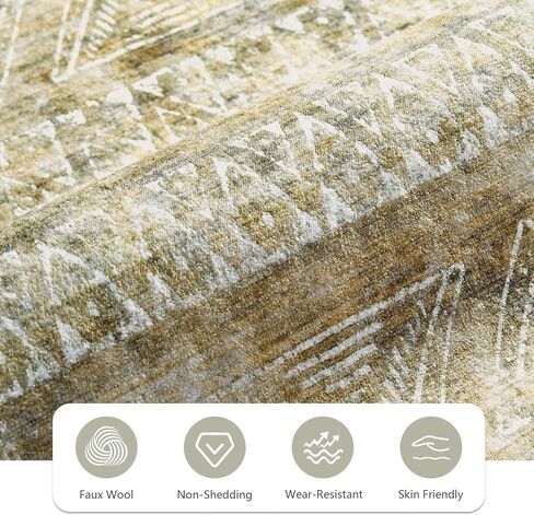 Washable Rugs 8X10: Rugs for Living Room Non Slip Washable Large Rug Boho Vintage Rug Morocaan Geometric Distressed Low Pile Carpet for Bedroom,Farmhouse,Dining Room(8'X10' Brown) in Saudi Arabia