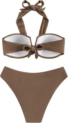 SHENHE Women's Summer 2 Piece Halter Bikini Swimsuit Set Push Up Bathing Suits Coffee Brown M in Saudi Arabia
