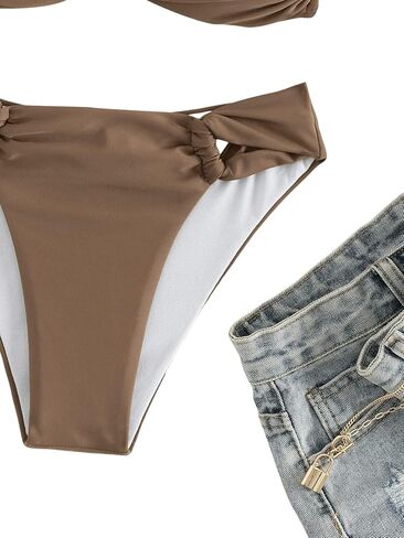 SHENHE Women's Summer 2 Piece Halter Bikini Swimsuit Set Push Up Bathing Suits Coffee Brown M in Saudi Arabia