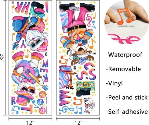Mfault Merry Christmas Rock in Roll Music Wall Decals Stickers, Xmas Santa Deer Snowman Decorations Bedroom Art, Funny Note New Year 2025 Party Home Kitchen Decor Winter Holiday Gift in Saudi Arabia