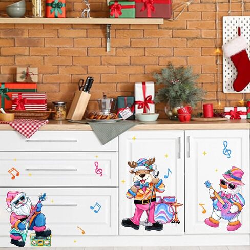 Mfault Merry Christmas Rock in Roll Music Wall Decals Stickers, Xmas Santa Deer Snowman Decorations Bedroom Art, Funny Note New Year 2025 Party Home Kitchen Decor Winter Holiday Gift in Saudi Arabia