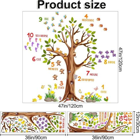 RW-6131 ملصقات جدارية على شكل شجرة بنية كرتونية عملاقة لحيوانات الغابة ملصقات جدارية على شكل شجرة قابلة للإزالة DIY قابلة للإزالة على شكل حيوانات سفاري وزهور وفراشة وأوراق خضراء لتزيين غرفة نوم الأطفال وغرفة المعيشة in Kuwait