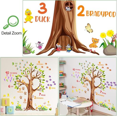 RW-6131 ملصقات جدارية على شكل شجرة بنية كرتونية عملاقة لحيوانات الغابة ملصقات جدارية على شكل شجرة قابلة للإزالة DIY قابلة للإزالة على شكل حيوانات سفاري وزهور وفراشة وأوراق خضراء لتزيين غرفة نوم الأطفال وغرفة المعيشة in Kuwait