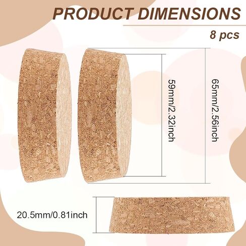 BENECREAT 8 Pcs Cork Bottle Stoppers, Cork Plug, Replacement Corks for Wine, Decorative Bottles, Jars, Arts, DIY Crafts, 2.5 inch in Diameter in Saudi Arabia