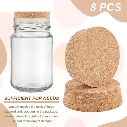 BENECREAT 8 Pcs Cork Bottle Stoppers, Cork Plug, Replacement Corks for Wine, Decorative Bottles, Jars, Arts, DIY Crafts, 2.5 inch in Diameter in Saudi Arabia