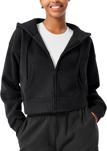 YEOREO Zip Up Hoodies for Women Fleece Pullover Cropped Crew Neck Sweatshirts Katrine Fall Winter Clothes with Pockets in Saudi Arabia