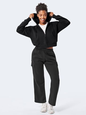 YEOREO Zip Up Hoodies for Women Fleece Pullover Cropped Crew Neck Sweatshirts Katrine Fall Winter Clothes with Pockets in Saudi Arabia