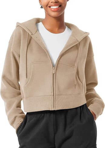 YEOREO Zip Up Hoodies for Women Fleece Pullover Cropped Crew Neck Sweatshirts Katrine Fall Winter Clothes with Pockets in Saudi Arabia
