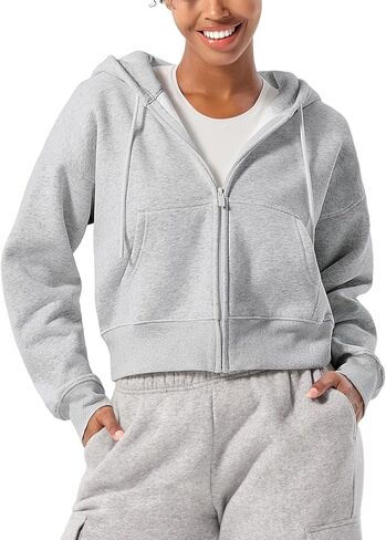YEOREO Zip Up Hoodies for Women Fleece Pullover Cropped Crew Neck Sweatshirts Katrine Fall Winter Clothes with Pockets in Saudi Arabia