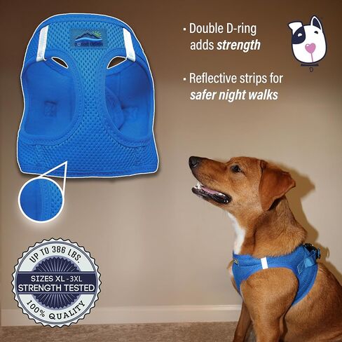 سرج للكلاب من Doggie Design American River Step in Ultra خالية من الاختناق، شرائط عاكسة آمنة (بوليستر شبكي ناعم، يُغسل في الغسالة ويُجفف بالتعليق) - أزرق كوبالت (L) in Kuwait