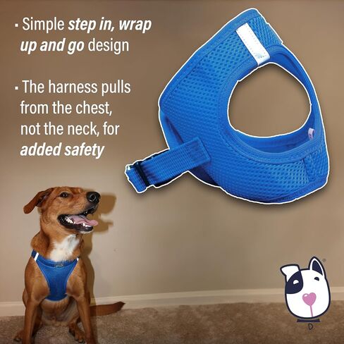 سرج للكلاب من Doggie Design American River Step in Ultra خالية من الاختناق، شرائط عاكسة آمنة (بوليستر شبكي ناعم، يُغسل في الغسالة ويُجفف بالتعليق) - أزرق كوبالت (L) in Kuwait