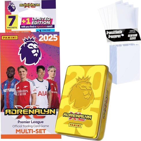 Panini Adrenalyn XL Premier League Soccer Trading Cards 2024-2025 Multiset Plus Random Mega Tin & 100 Card Protectors in Kuwait