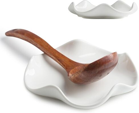 Spoon Rest for Stove Top, 5.2" Ceramic Spoon Holder for Kitchen Countertop, Coffee Spoon Rest, Large Cooking Spatula Holder for Spoons, Ladles or Tongs, Housewarming Gifts, White in Saudi Arabia