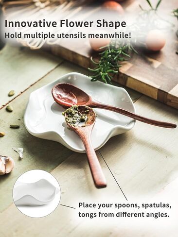 Spoon Rest for Stove Top, 5.2" Ceramic Spoon Holder for Kitchen Countertop, Coffee Spoon Rest, Large Cooking Spatula Holder for Spoons, Ladles or Tongs, Housewarming Gifts, White in Saudi Arabia