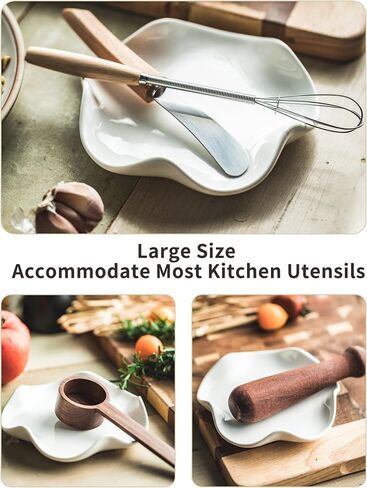 Spoon Rest for Stove Top, 5.2" Ceramic Spoon Holder for Kitchen Countertop, Coffee Spoon Rest, Large Cooking Spatula Holder for Spoons, Ladles or Tongs, Housewarming Gifts, White in Saudi Arabia
