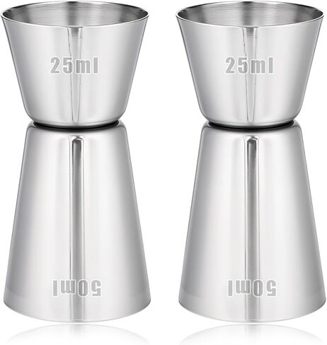 Giantree 2Pcs Spirit Measure, Stainless Steel 25/50 ml Cocktail Jigger Spirit Measure Cup Dual Measuring Cup, Whisky Measure for Bar Party Wine Cocktail Drink Shaker Shaker in Saudi Arabia