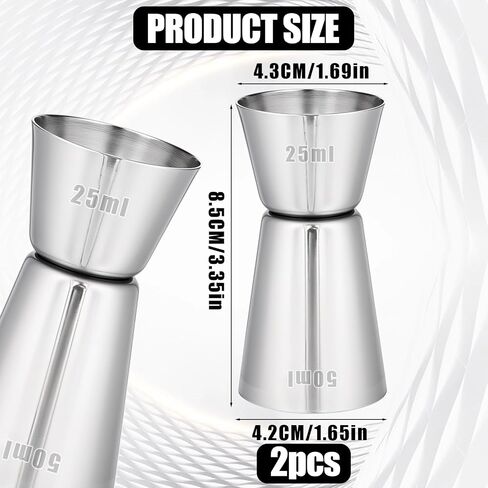 Giantree 2Pcs Spirit Measure, Stainless Steel 25/50 ml Cocktail Jigger Spirit Measure Cup Dual Measuring Cup, Whisky Measure for Bar Party Wine Cocktail Drink Shaker Shaker in Saudi Arabia
