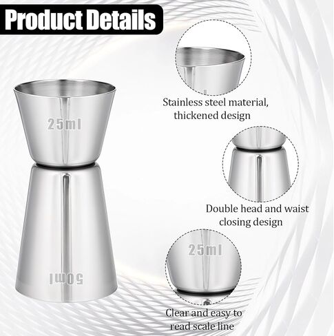 Giantree 2Pcs Spirit Measure, Stainless Steel 25/50 ml Cocktail Jigger Spirit Measure Cup Dual Measuring Cup, Whisky Measure for Bar Party Wine Cocktail Drink Shaker Shaker in Saudi Arabia