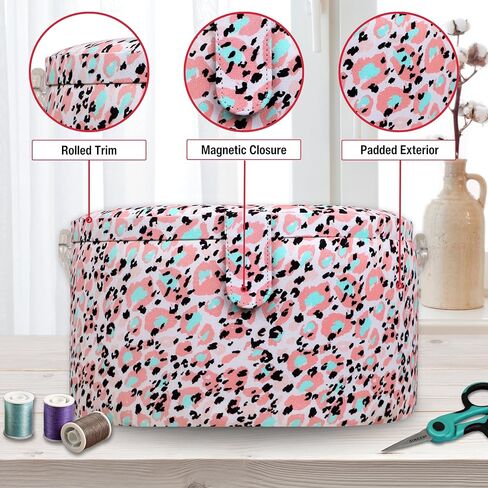 SINGER Large Premium Round Sewing Basket Paisley Floral Print with Matching Zipper Pouch in Kuwait