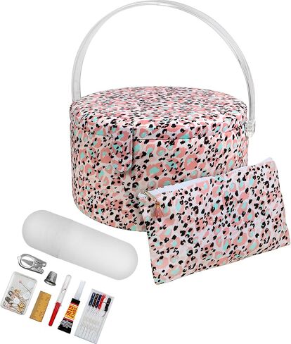 SINGER Large Premium Round Sewing Basket Paisley Floral Print with Matching Zipper Pouch in Kuwait