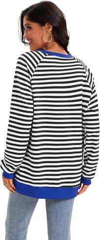 Womens Split Hem Striped Oversized Sweatshirt Color Block Crewneck Casual Loose Shirt Pullover Tops Fall Fashion 2024 in Saudi Arabia