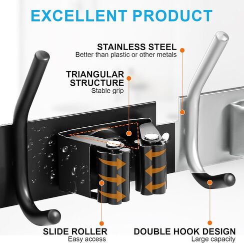 Broom Holder Wall Mount, 4 Racks and 5 Hooks Mop Holder Wall Mount, Stainless Steel Heavy Duty Garden Tool Broom Organizer Wall Mount, Laundry Room, Kitchen, Closet, Shed, Garage Organizer in Saudi Arabia