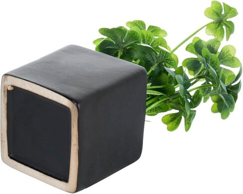 MyGift Modern Trio of Artificial Assorted Green Leaf Plants Potted in Black Ceramic 3-Inch Square Pots, Small Faux Foliage Indoor Tabletop Houseplants, 3 Piece Set in Saudi Arabia