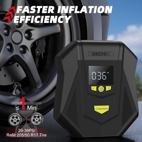 GREPRO Tire Inflator Portable Air Compressor, DC 12V Air Pump for Car Tires, 150PSI Digital Electric Tire Pump with Pressure Gauge, Auto Shutoff Function, LED Light for Car Tires, Motorcycle, Bicycle in Saudi Arabia
