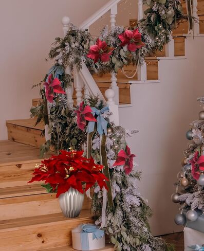Poinsettia Flowers Artificial 6 Pack Glitter Red Velvet Christmas Flowers, Artificial Poinsettia Christmas Decorations, Christmas Flowers Artificial for Christmas Tree Ornaments Wreath Garland Decor in Kuwait