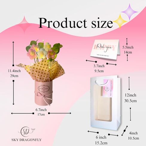 Pink Crochet Flowers Bouquet Small: Knitted Flowers Gifts for Mom, Daughter, Teacher, Grandma, Handmade Crochet Flowers with Card in Packaging, Artificial Flowers for Decoration, Fake Flowers Daisy in Saudi Arabia