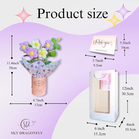 Pink Crochet Flowers Bouquet Small: Knitted Flowers Gifts for Mom, Daughter, Teacher, Grandma, Handmade Crochet Flowers with Card in Packaging, Artificial Flowers for Decoration, Fake Flowers Daisy in Saudi Arabia