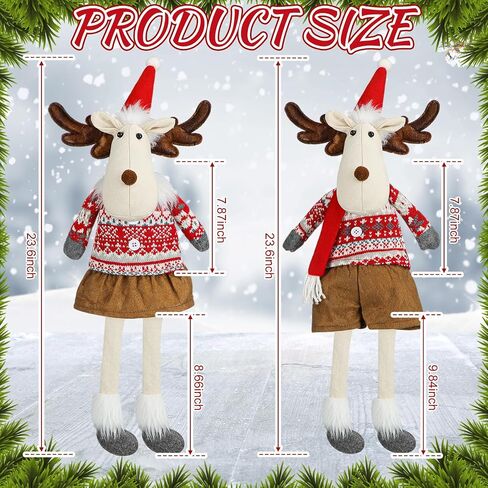 Liliful 2 Pcs Christmas Reindeers Shelf Sitters with Dangling Legs, Christmas Elk Plush Sitting Ornaments Elk Stuffed Dolls for Table Home Mantel Desk Fireplace Xmas Holiday Indoor Gifts Decorations in Saudi Arabia